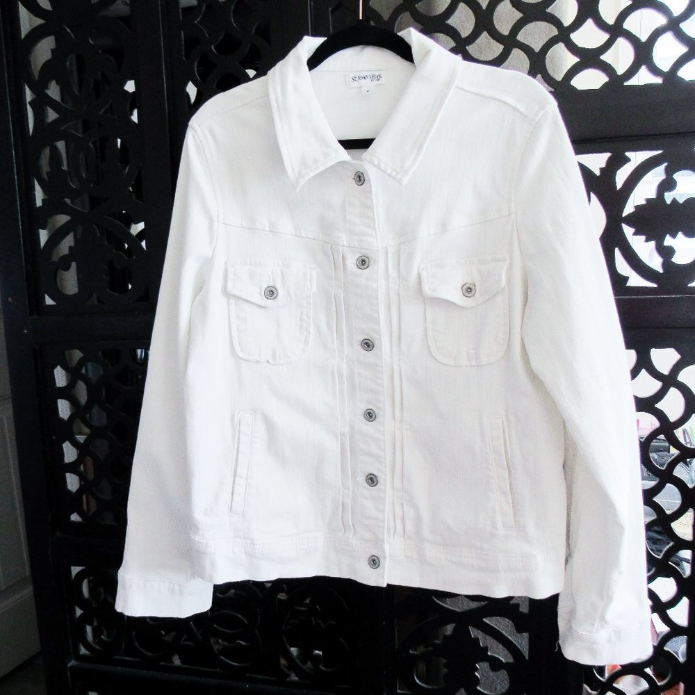 VINTAGE ST. JOHNS BAY White Denim Jean Jacket 90s Casual Denim